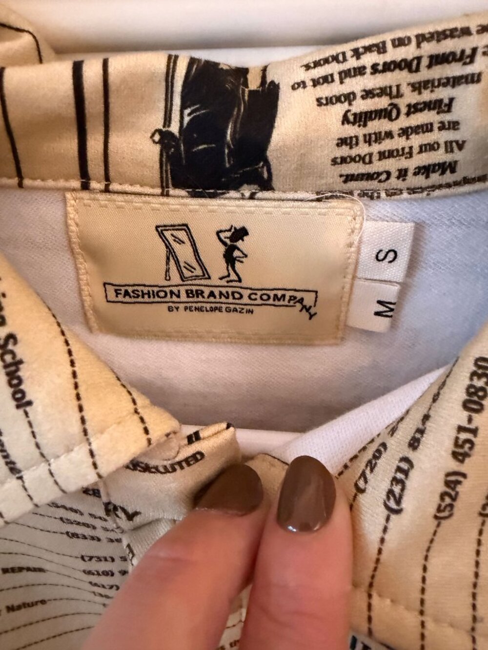 Fashion Brand Company “White Pages” Newspaper Print Crop Shirt - Picture 2 of 10